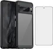 [Asuwish] Phone Case for Google Pixel 8 Pro 5G with Tempered Glass Screen Protector Cover and Cell Accessories Slim Soft Silicone Rubber Protective Pixel8Pro Pixel8 XL Eight 8Pro Women Men Clear Black