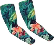 [FHEDVBN] Tropical Floral Leaves Arm Sleeves Compression Arm Covers for Men Women Outdoor Sun Sleeves Cooling Sports Sleeve, Black