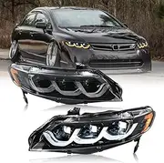 T T-ABC New Triple Beam Headlamp Compatible with 2006-2011 Honda Civic Headlight Front Light Accessories LED Sequential Animation Not Fit AFS