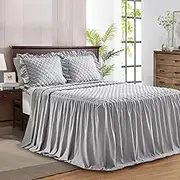 Ruffle Skirt Bedspread Set - 30" Long Drop - Vintage Chic Ruffled Summer Coverlet Bed Spreads Quilt Boho Bedding Farmhouse Style Lightweight Luxurious Rustic 3 Piece Set King Size Gray