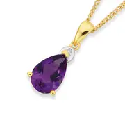 9ct Gold Amethyst & Diamond Pear Pendant in Purple