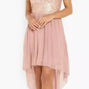Boohoo Jess Sequin Top Open Back Chiffon Mixi Dress Size 8 Womens Clothing