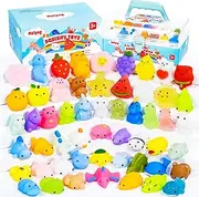 Mulyng Mochi Squishy Toys 80 Pack, Mini Kawaii Squishies Fidget Toy for Kids Party Favor Christmas Birthday Gift Easter Goodie Bags Fillers Classroom Prizes with Storage Box, Non Duplicates (80 Pack)