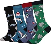 [Wish Island] Men's 4/5 Packs Fun Crazy Animal Cotton Casual Crew Socks