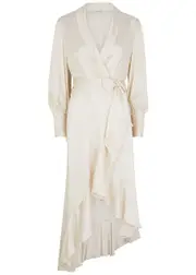Zimmermann Ruffled Silk-satin Midi Wrap Dress - Cream - 2 2
