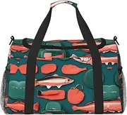 [GaxfjRu] Salmon Pattern Print Travel Bag Weekender Bag Gym Bag Overnight Bags Travel Essentials for Women Men Shoulder Bag, Black, One Size