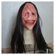 Halloween Scary Long Hair Demon Mask Face Exposed Teeth Latex Horror Masks Props