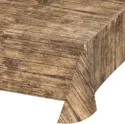 Creative Converting TABLECOVER PL 54" X 108" AOP Brown Wood Grain Design Plastic Tablecloth, 54 x 108, Multicolor