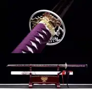 Japanese Katana 9260 Spring Steel Purple Blade Straight Samurai Sword Full Tang.