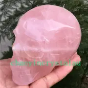 1.51LB Natural Rose quartz Skull Quartz Crystal Carved Skull Healing Gem XK1657