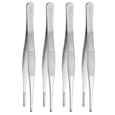 4pcs Stainless Steel Tweezer 5.5" Long Handle Straight Tips Tweezers, Silver