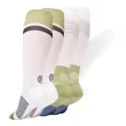 Compression Socks with Grips Small-Medium White/Green + Blue/Green (2 Pairs)