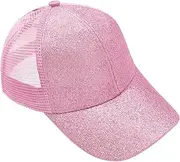 [HLYQMYG] Baseball Cap for Girls Criss Cross Ponytail Baseball Hats Rainbow Glitter Sun Cap