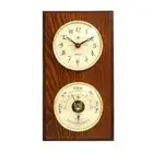 Bey Berk Quartz Clock and Barometer with Thermometer on Oak Wood