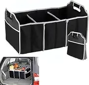 plastific Multi-Compartment Car Boot Organizer, Non-Slip Tidy Boot Bag - Essential Car Accessories, Heavy Duty Collapsible Foldable Shopping Tidy Storage Travel Box (Black - Foldable Boot Organizer)