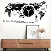 World map Wall Clock, Personality Home World map Clock, Creative Modern Silent Clock, Acrylic World Map Wall Decor for Living Room/Office/Bedroom,80 * 38cm
