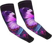 [FHEDVBN] Purple Butterfly Arm Sleeves Compression Arm Covers for Men Women Outdoor Sun Sleeves Cooling Sports Sleeve, Black