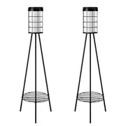 2pcs Outdoor Solar Light with Plant Stand Energy Powered Flood Lamp Pole Floodlight Post Flower Pot Shelf Holder USB Charging for Garden Path Driveway