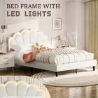 Led Bed Frame Double Metal Platform Mattress Base Headboard Foundation PU Wooden