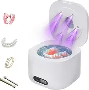 [LINPING] Upgraded Ultrasonic Retainer Cleaner，49kHz Denture Cleaner，340ml,4 Modes with Digital Timer Mouth Guard Cleaner for Aligner, Night guard, Braces, Toothbrush, Jewelry and More Machine (White)