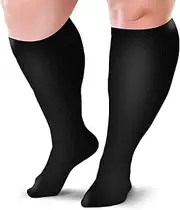 Yellow-Price 4XL Wide Calf Plus Size Compression Socks 15-20 mmHg for Fatigue, Pain, Leg Swelling, Comfy Compression, Stretch to 28 Inches / 70cm (Black, XXXXL)