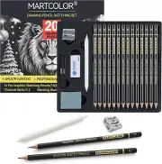 Sketching Pencil Set for Artists - 20 Piece Graphite & Charcoal Kit with Erasers