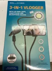 SLIDE 3-in-1 LED Ring Light Vlogger w/ Weighted Base, Holder for Mic & Smartphon
