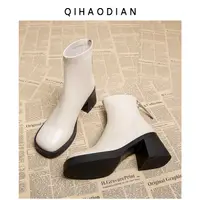 在飛比找蝦皮商城精選優惠-韓國簡約高跟短靴女厚底馬丁靴白色000060