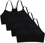[Katutude] 4 Pack Girls Training Bra Kids Crop Tops Lightly Padded Sports Bra Comfortable Cotton Bras Elastic Straps Bras for 8-16 Years
