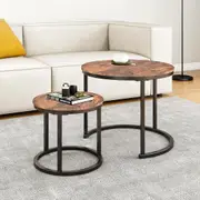 Industrial Round Nesting Coffee Table Set - Sturdy & Easy Assembly - Rustic Brown