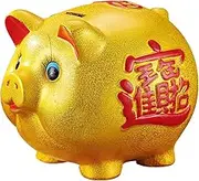 FANCY PUMPKIN 6" Gold Pig Lucky Porcelain Fortune Pig Money Box Piggy Bank
