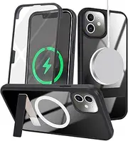 Cavor for iPhone 12 Case iPhone 12 Pro Case 360° Full Body Protective Case with Kickstand and Built-in Screen Protector Clear TPU PC Bumper Support Magsafe Charging Shockproof Phone Cover-Black