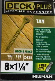 Deck Plus 48410 Wood Screws #8 x 1-1/4", Tan, 1lb Box