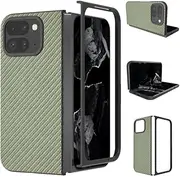 [Jarttarn] Case Compatible with Google Pixel 9 Pro Fold Carbon Fiber Leather Anti Fall Protective Cover, All Inclusive Lens, Wireless Charging, case for Google Pixel 9 Pro Fold (Green)