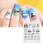 Nail Stamping Plate Summer Vacation Ocean Shark Dolphin Island Boat Dive Theme Multi-Pattern Stamp Print Image Stamp Template Nail Art for Nail Design by Rolabling