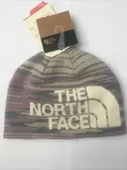 North Face Youth Unisex Reversible Ivory Grey Anders WINTER Beanie Hat OS New