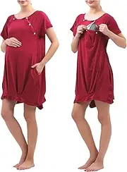 [Alina Mae Maternity] Labor and Delivery Gown for Hospital With Pockets Open Back Nursing Pajamas for Women Breastfeeding Maternity Nightgown