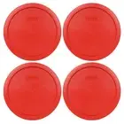 Pyrex 7402-PC 6/7 Cup Poppy Red Round Plastic Storage Lid 4PK for Glass Bowl