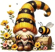 CHWGLFGG 5D Gnome Diamond Art Kits for Adults Beginners,DIY Full Round Drill Diamond Painting Kits Cute Bee, Paint by Diamonds Dot Gem Art Crystal Flower Easy,Home Wall Decor 13.7X13.7Inch