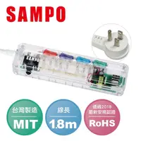 在飛比找樂天市場購物網優惠-SAMPO 聲寶4切3座3孔6尺2.1A雙USB透明款延長線