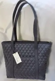 Vera Bradley Small Vera Tote Bag, Carbon Gray Microfiber, New with Tags