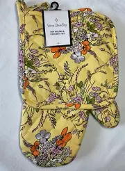 VERA BRADLEY OVEN MITT AND POTHOLDER YELLOW FLOWERS 100% COTTON NWT