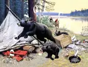 ANTIQUE REPRO PHILIP GOODWIN PHOTO PRINT CANOE BLACK BEAR ENCOUNTER HUNTING # 3