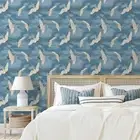 Catherine Lansfield Cranes Wallpaper 206513 Blue Birds Cloudy Sky Metallic Gold