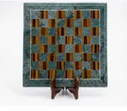24'' Green Marble Chess Table Top Pietra Dura Inlay Malachite Children Game c11