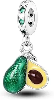 [FASHIONS FOREVER HOUSE OF PREMIUM FASHION JEWELLERY] 925 Sterling Silver Green Avocado Fun Healthy Fruit Dangle Bead Charm For Pandora Bracelets Charms Necklace | Cubic Zirconia Enamel Charm | Gift Boxed, Sterling Silver Cubic Zirconia, Cubic Zirconia