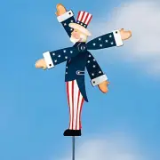 Wood Patriotic Uncle Sam Metal Arms Whirlybird Whirligig Yard Stake Wind Spinner