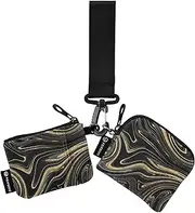 [Caihoyu] Luxury Abstract Fluid Golden Women's Wallets Card Cases Mini Fashion Wristlet Wallet Key Holder with Wristle Strap for Women Men 2 Pcs, Multicolor, 4.13"(L) x 3.5"(W), Travel Accessory