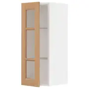 METOD wall cabinet w shelves/glass door, white/Vedhamn oak, 30x37x80 cm