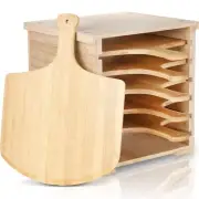 7 Pcs Wood Pizza Peel Rack Bamboo Pizza Boards Set Includes 6 Pcs 12 Inch Piz...